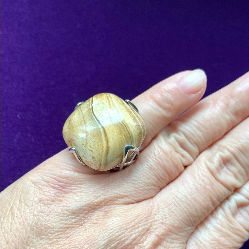 925 Silver Brown Agate Statement Ring - image 3